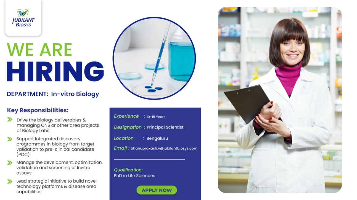 JUBILANT BIOSYS - WE ARE HIRING for in-Vitro Biology Department