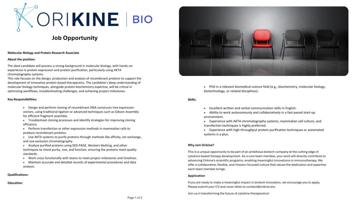 Korikine Bio - Hiring for Molecular Biology and Protein Research Associate