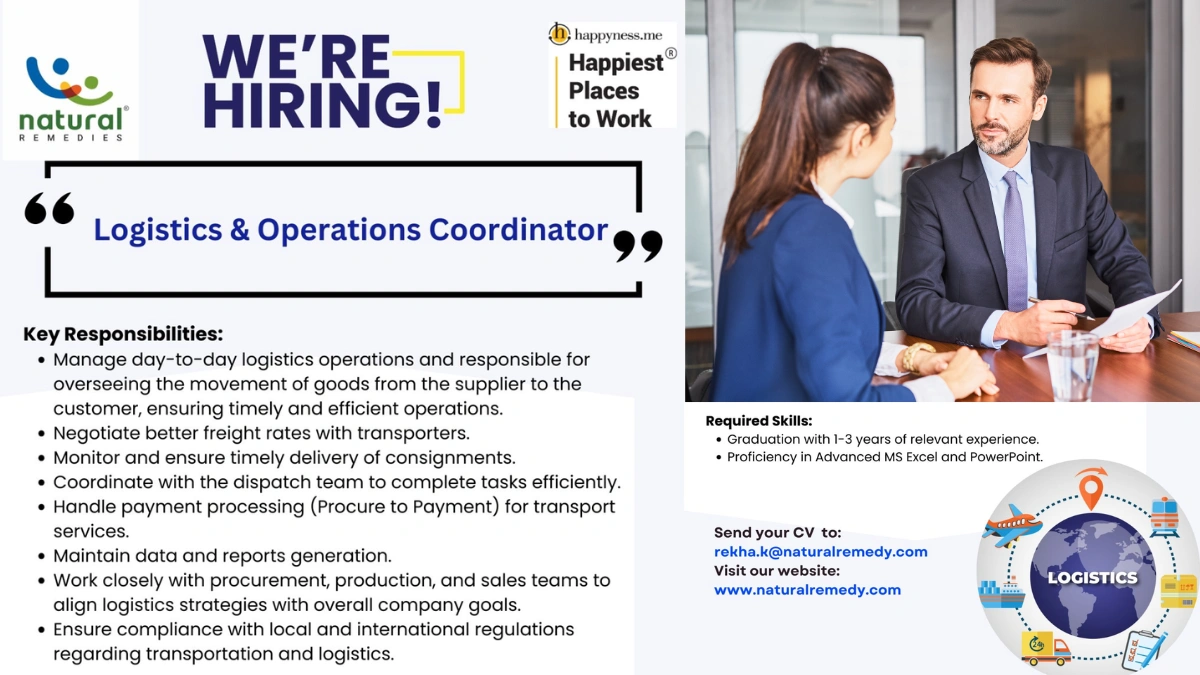 Natural Remedies - Urgetn Hiring for Logistics & Operations Coordinator