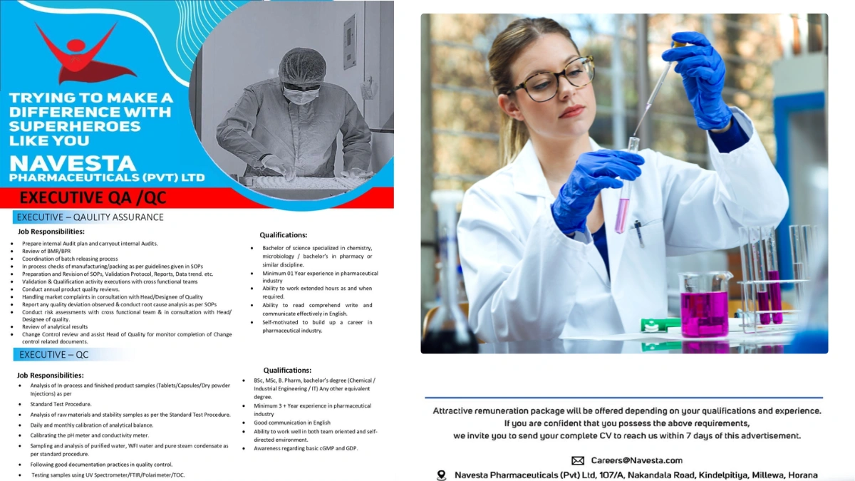 Navesta Pharmaceuticals Hiring Alert for Executive - QA and QC