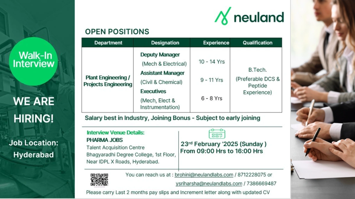 Neuland - Walk-In Interview for Plant Engineering and Projects Engineering Positions!