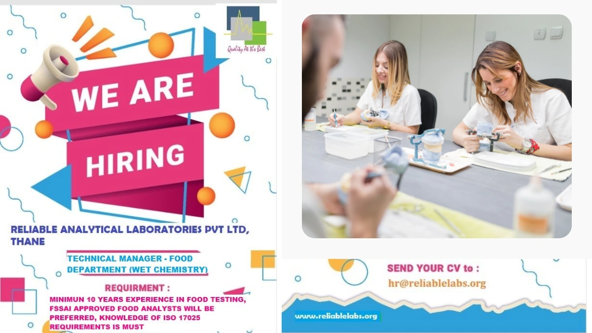 Reliable Analytical Laboratories - Urgent Hiring for TECHNICAL MANAGER - FOOD DEPARTMENT (WET CHEMISTRY)