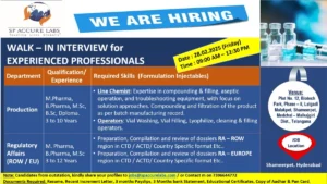 SP Accure Labs – Walk-In Interview for Experienced Professionals