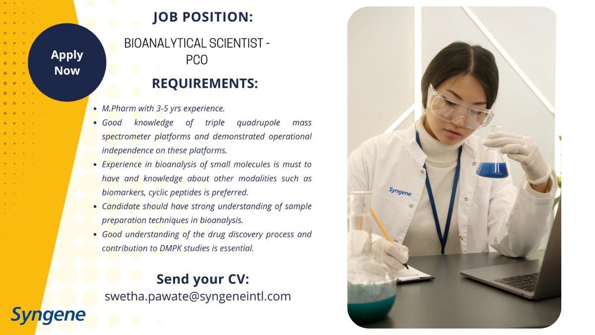 Syngene Is Hiring for Bioanalytical Scientist - PCO
