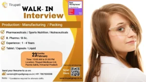 Tirupati Medicare Ltd - Walk in Interview for Production
