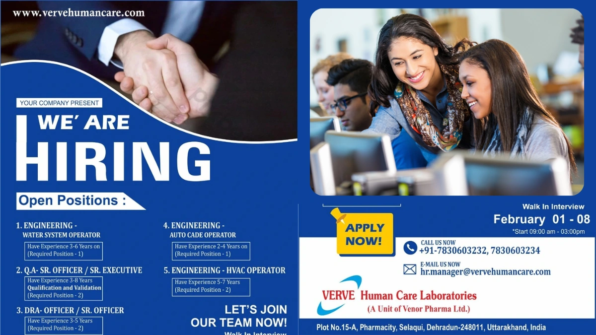 VERVE Human Care Laboratories - Urgent Hiring for Engineering, QA, and DRA Officer