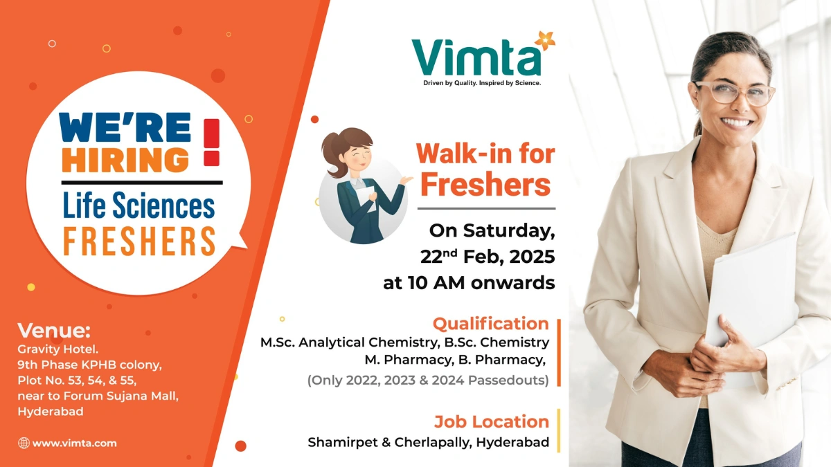 VIMTA LABS – WE’RE HIRING LIFE SCIENCES FRESHERS