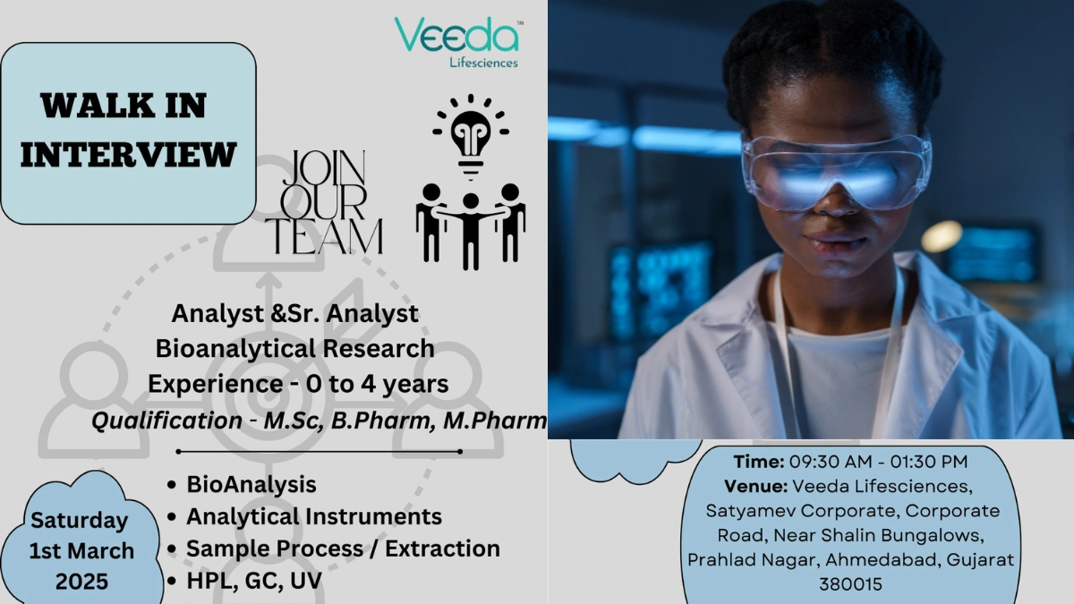 Veeda Lifescience Walk In Interview for Analyst & Senior Analyst - Bioanalytical Research