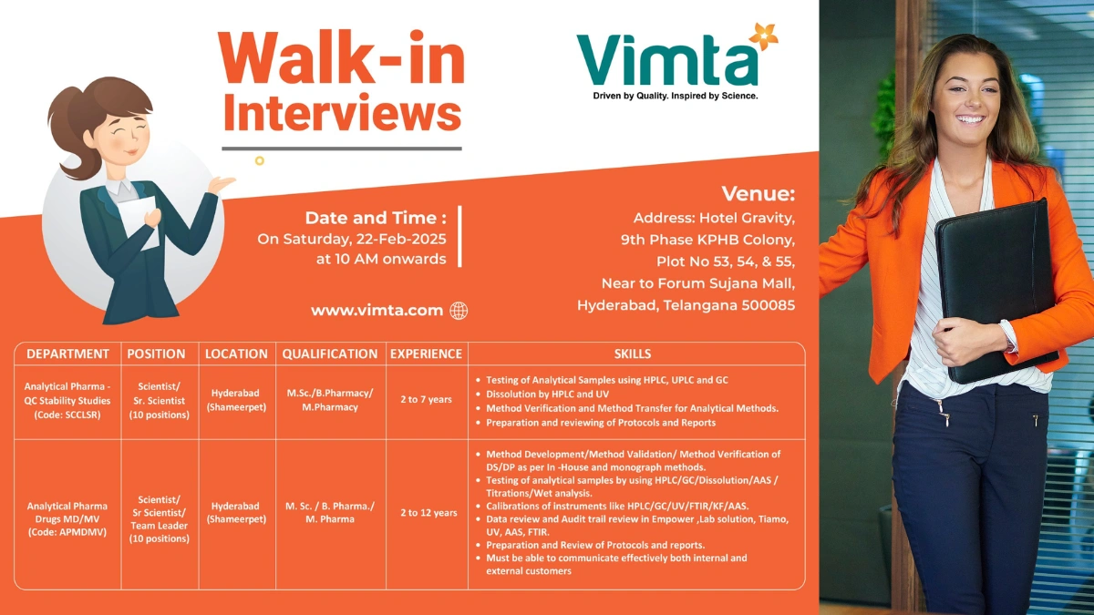 Vimta - Walk in Interview for Scientist, Sr. Scientist and Team Leader on 22nd Feb