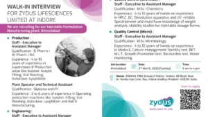 Zydus Lifescience Limited Walk in Interview in Ahmedabad