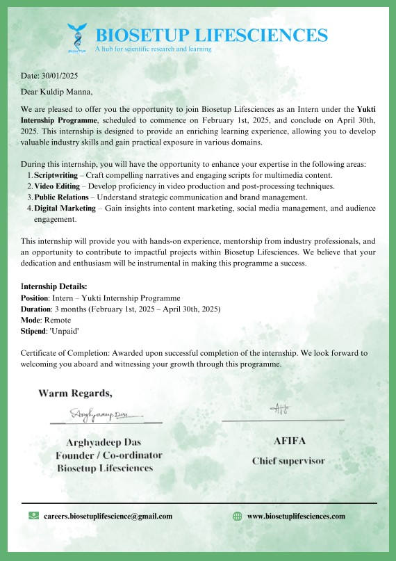 Internship Opportunity at Biosetup Lifesciences – Yukti Internship Programme