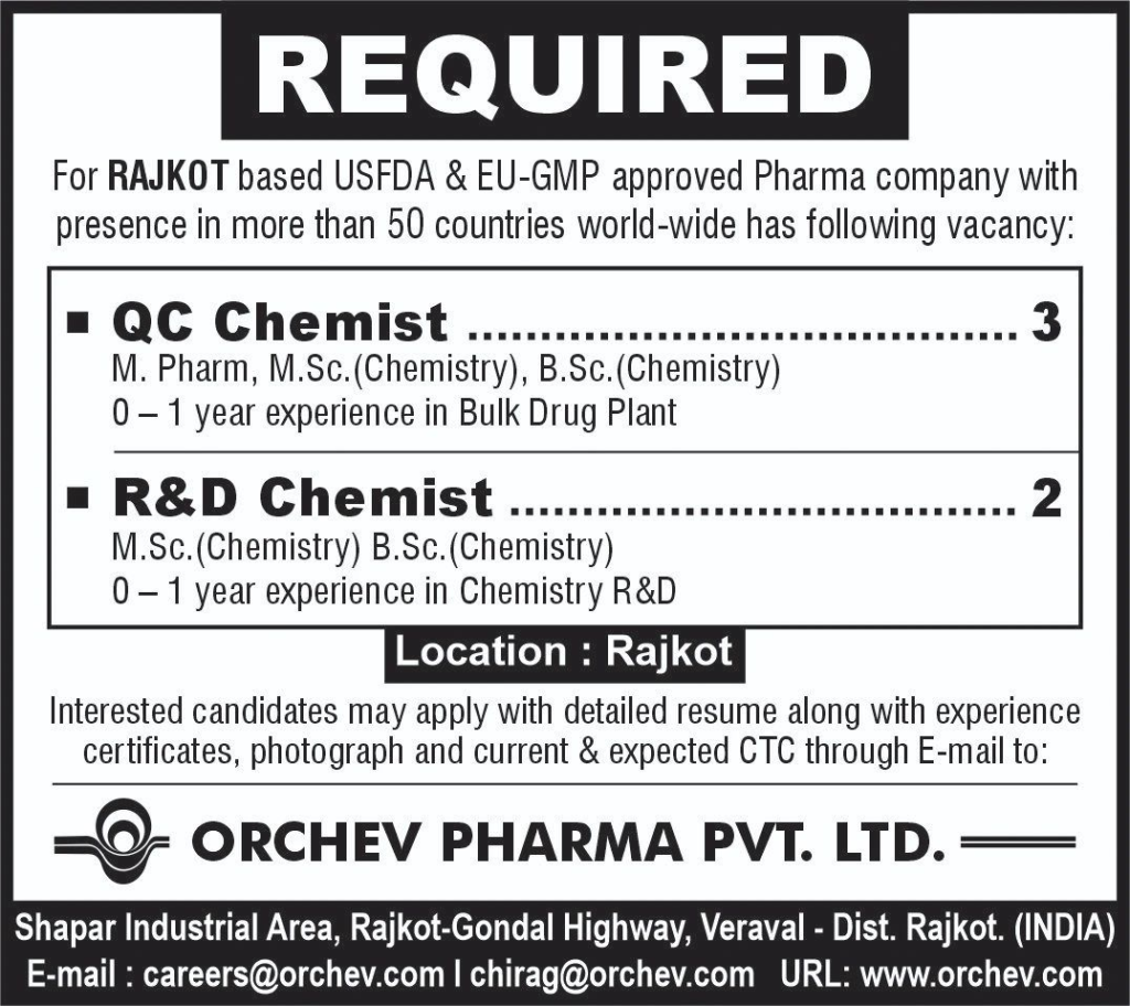 ORCHEV PHARMA Hiring Freshers