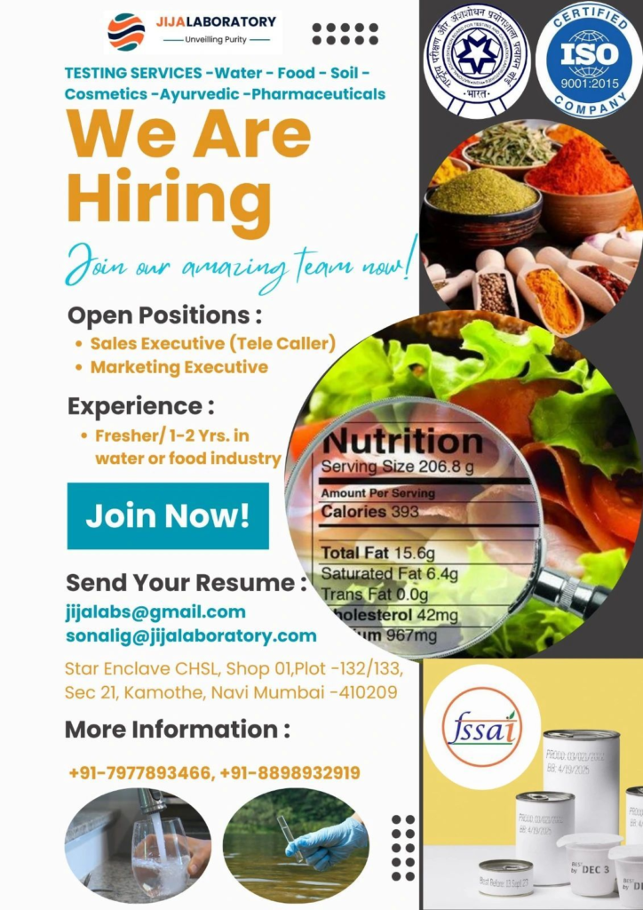 JIJA LABORATORY - Urgent Hiring Fresher for Sales Executive and Market Executive