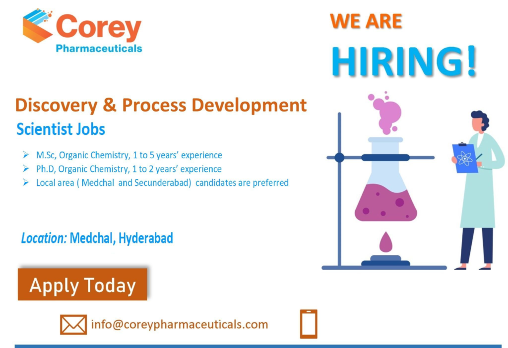 Corey Pharmaceuticals - Hiring for Scientist (Discovery & Process Development)