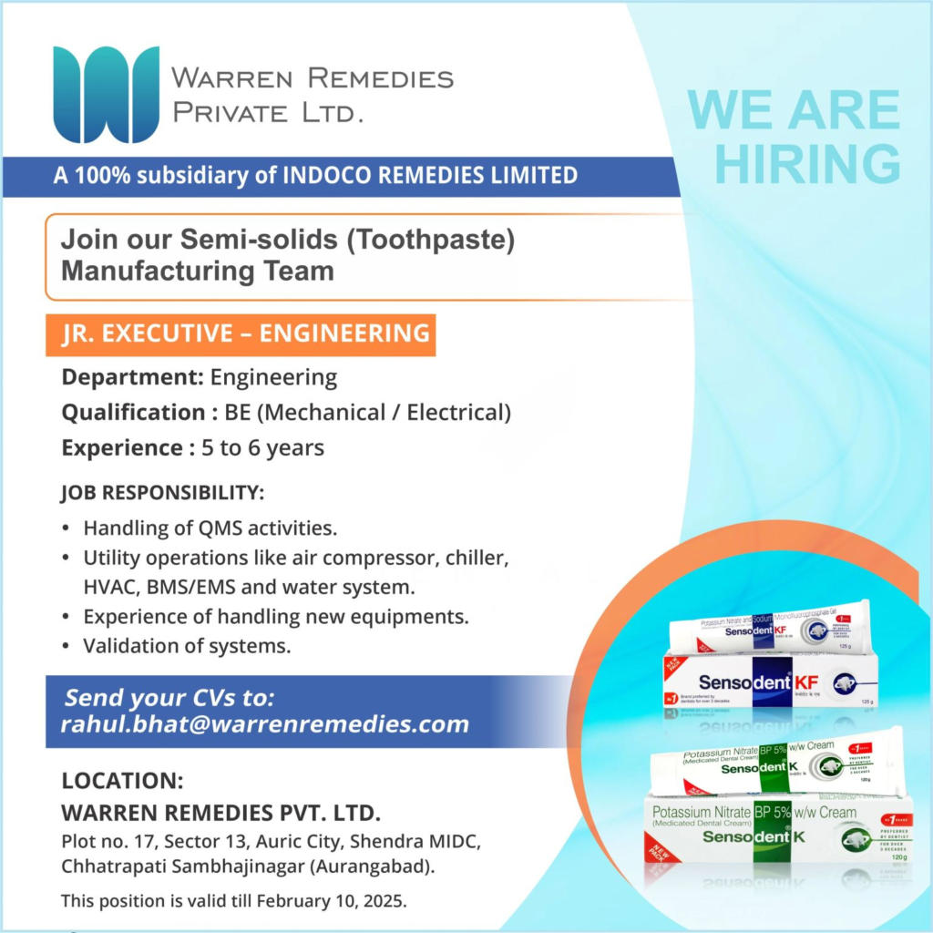 Warren Remedies - Hiring Jr. Executive - Engineering (5-6 Years Exp.)