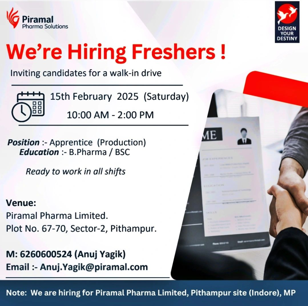 Piramal Pharma Solutions – Walk-In Drive for Freshers!