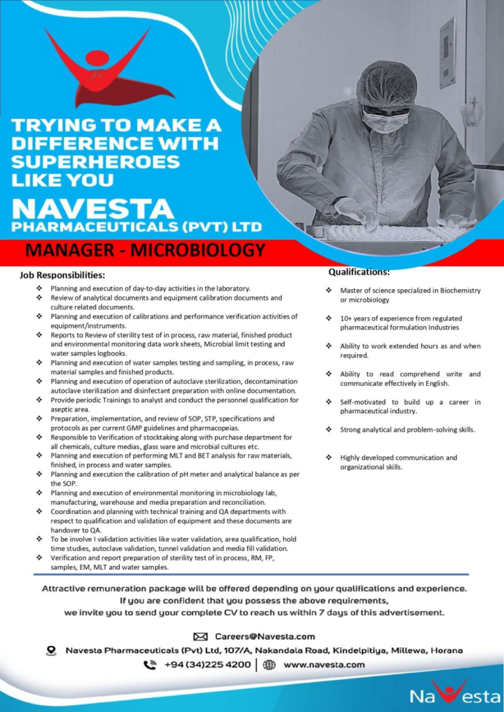 Navesta Pharmaceuticals Hiring Manager - Microbiology 