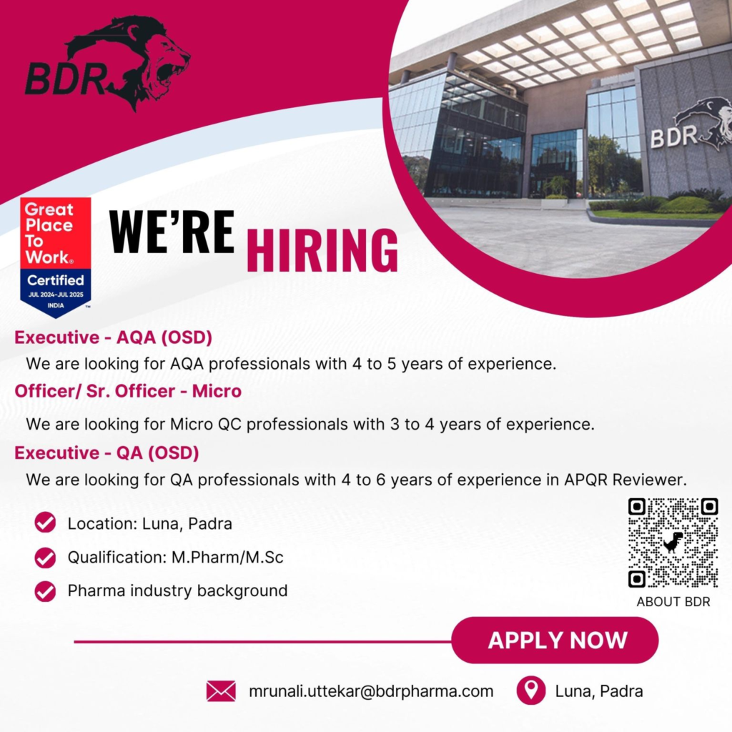 BDR Pharmaceuticals - Hiring for Excetive - QA