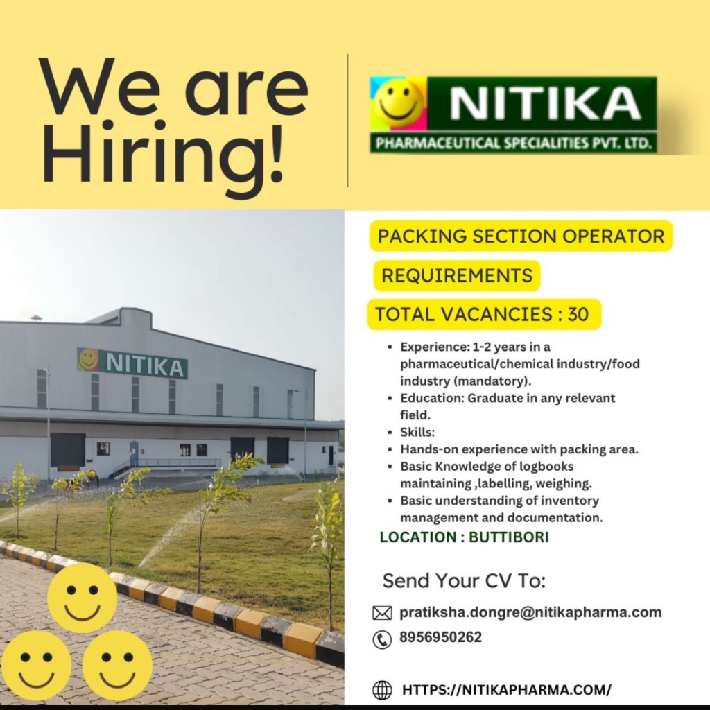 Nitika Pharmaceutical - Urgent Hiring for Packing Section Operator