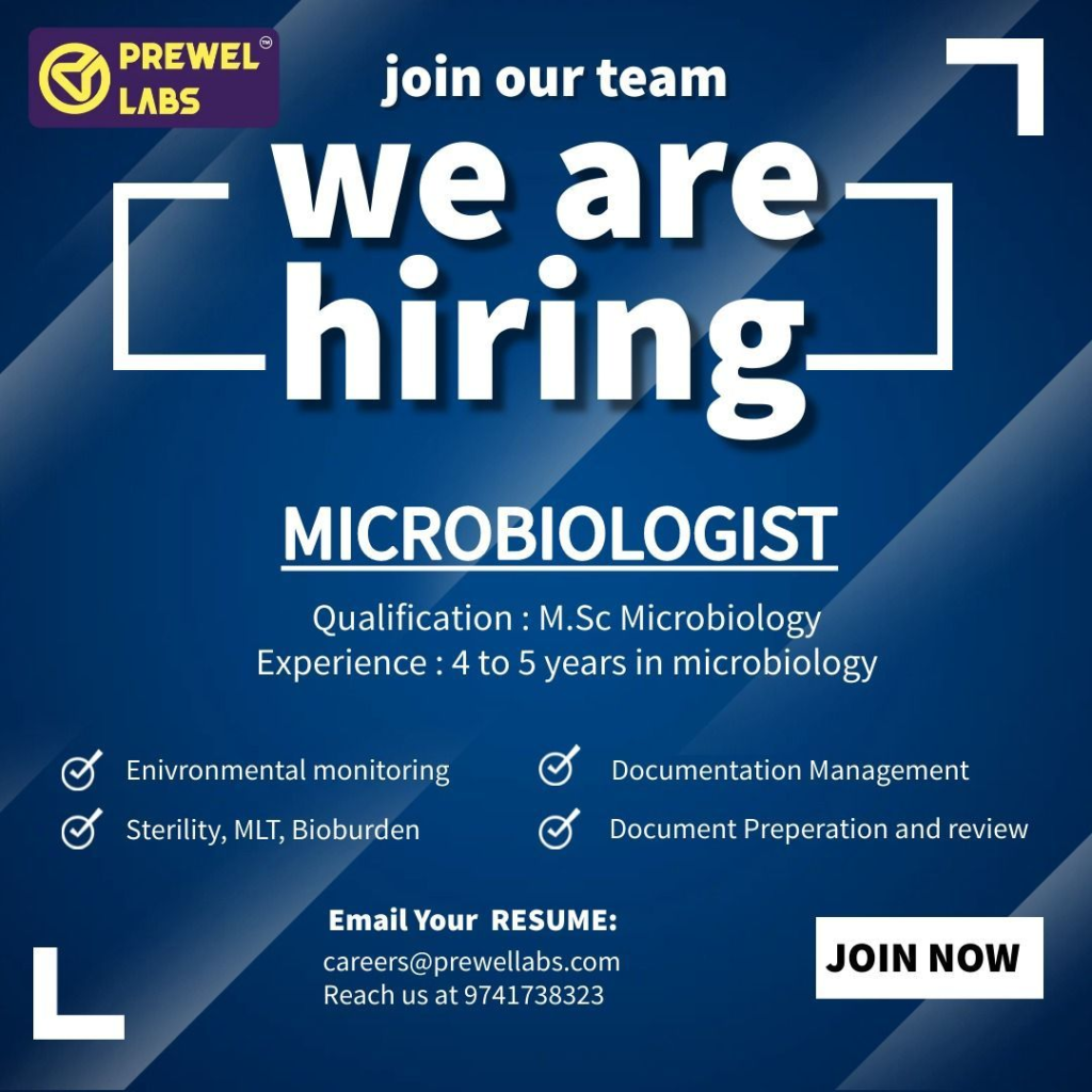 Prewel Labs - Urgent Hiring for Microbiologist with 4-5 Years Exp.