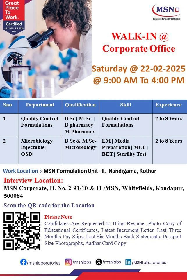 MSN Laboratories - Walk-In Drive for Quality Control & Microbiology