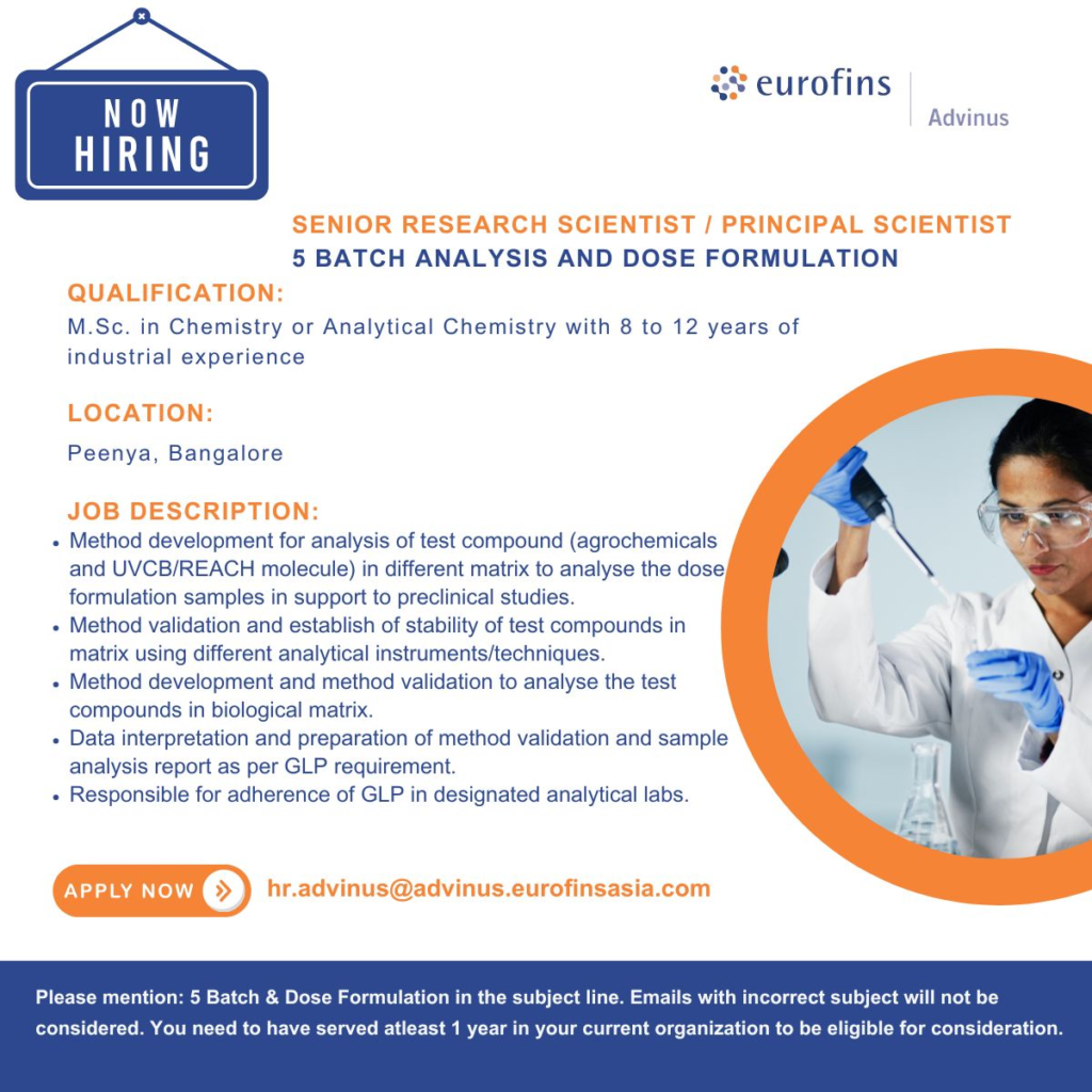 Eurofins Advinus - Hiring for Senior Research Scientist / Principal Scientist
