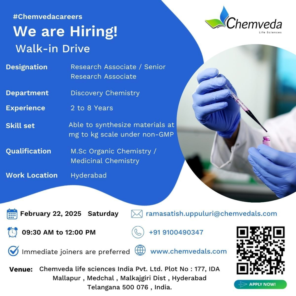 Chemveda Walk in Interview 
