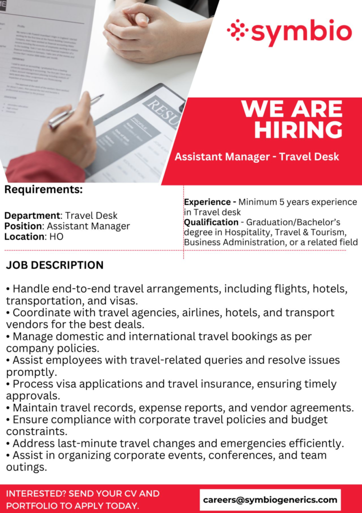 Symbio - Job Opening for Assistant Manager - Travel Desk