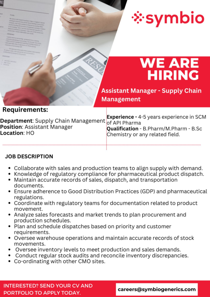 Symbio - Hiring for Assistant Manager - Supply Chain Management