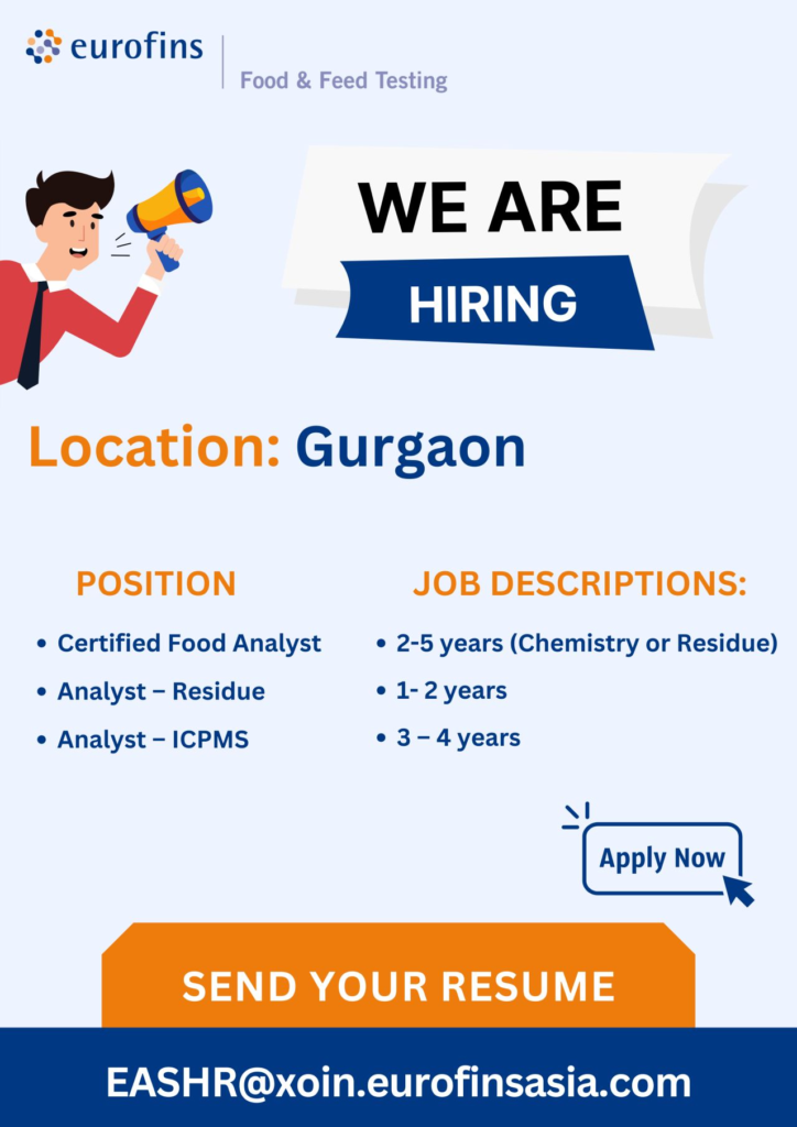 Eurofins Is Hiring Food Analyst / Analyst - Residue (1-2 Years Exp.)