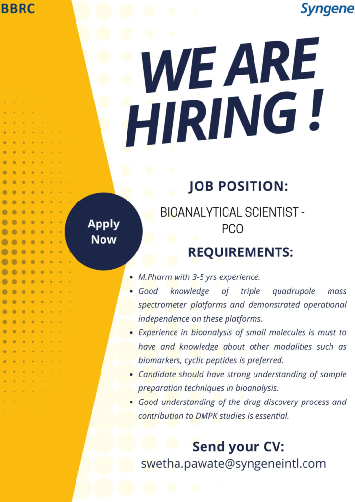 Syngene Is Hiring for Bioanalytical Scientist - PCO
