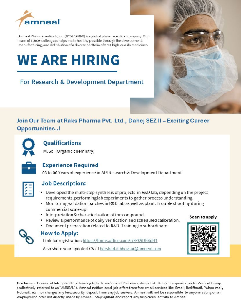 Amneal Pharmaceuticals Is Actively Hiring for Research & Development Department