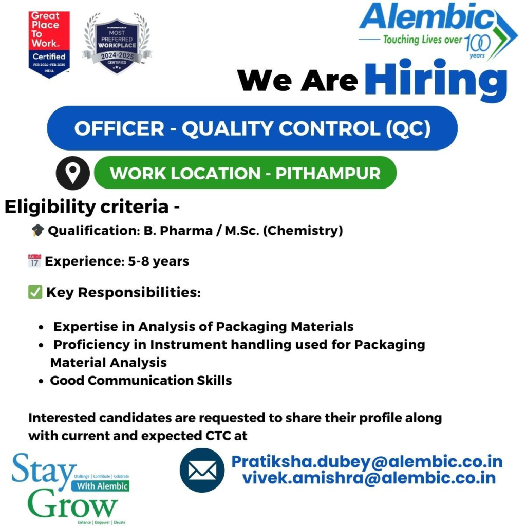 Alembic Pharmaceuticals - Hiring for Quality Control (QC) in Pithampur