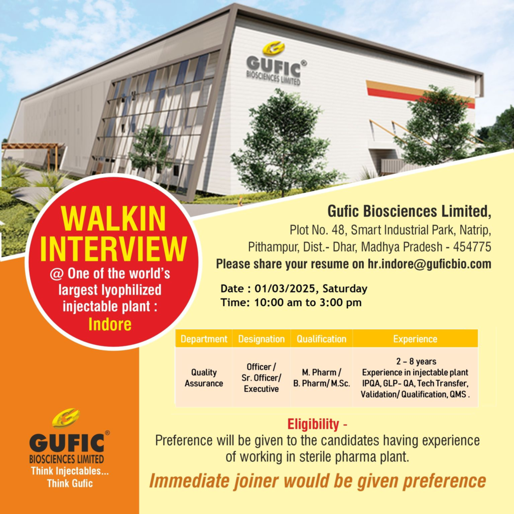 Gufic Biosciences Limited Walk in Interview