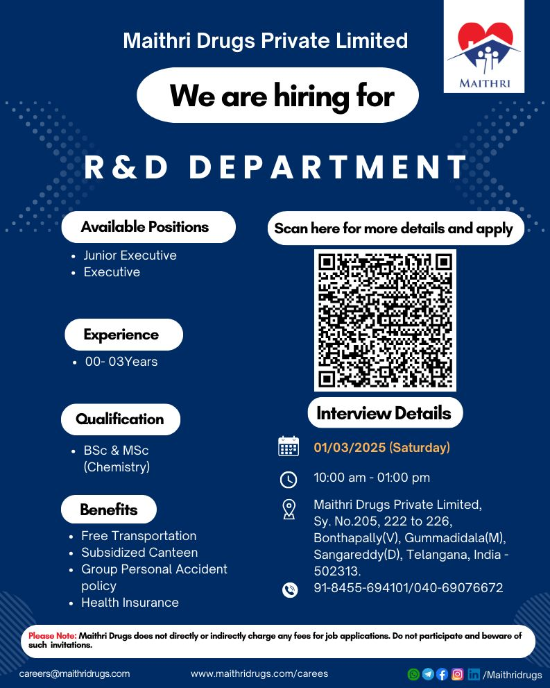 Maithri Drugs Private Limited – Hiring for R&D Department