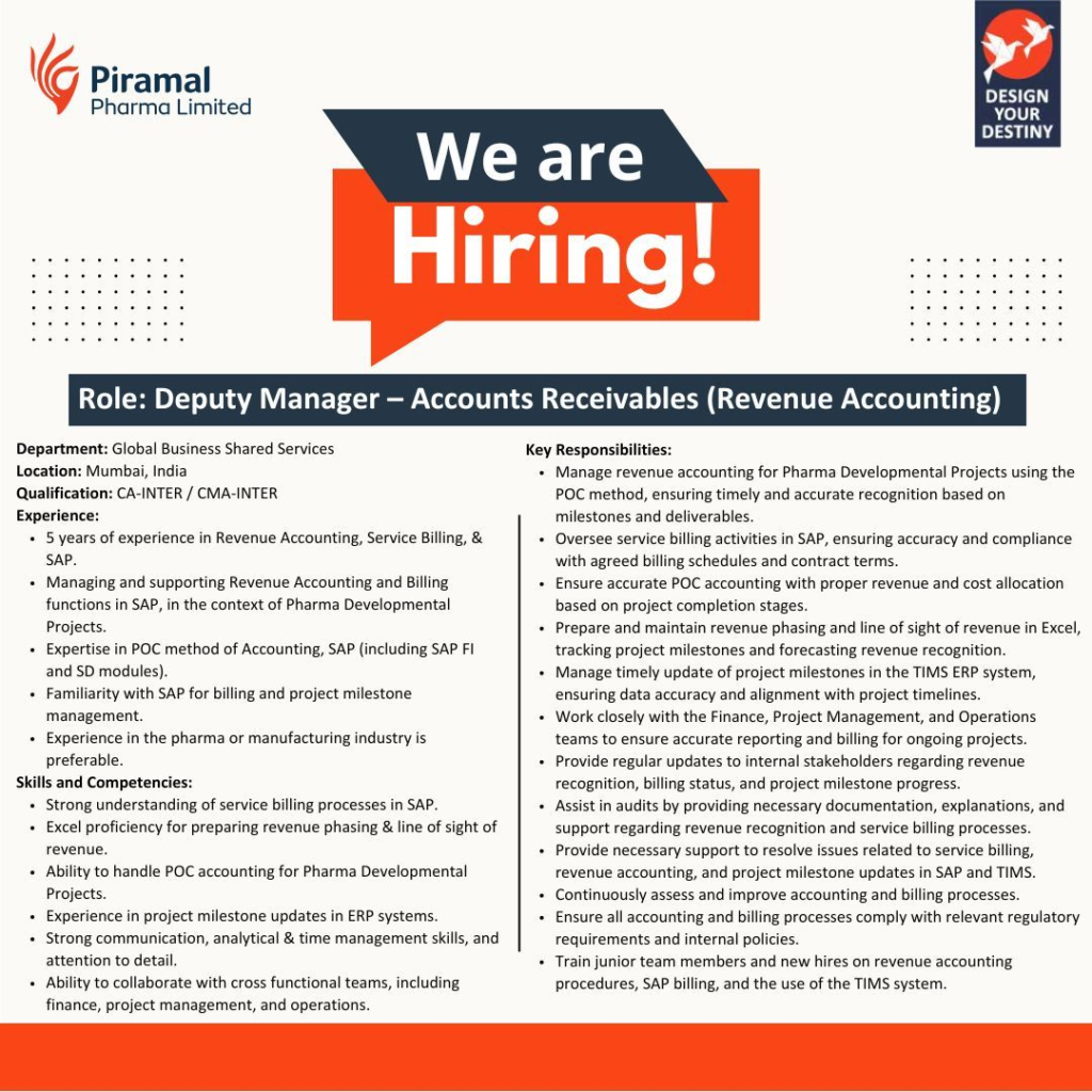 Piramal Pharma Limited - Hiring Deputy Manager