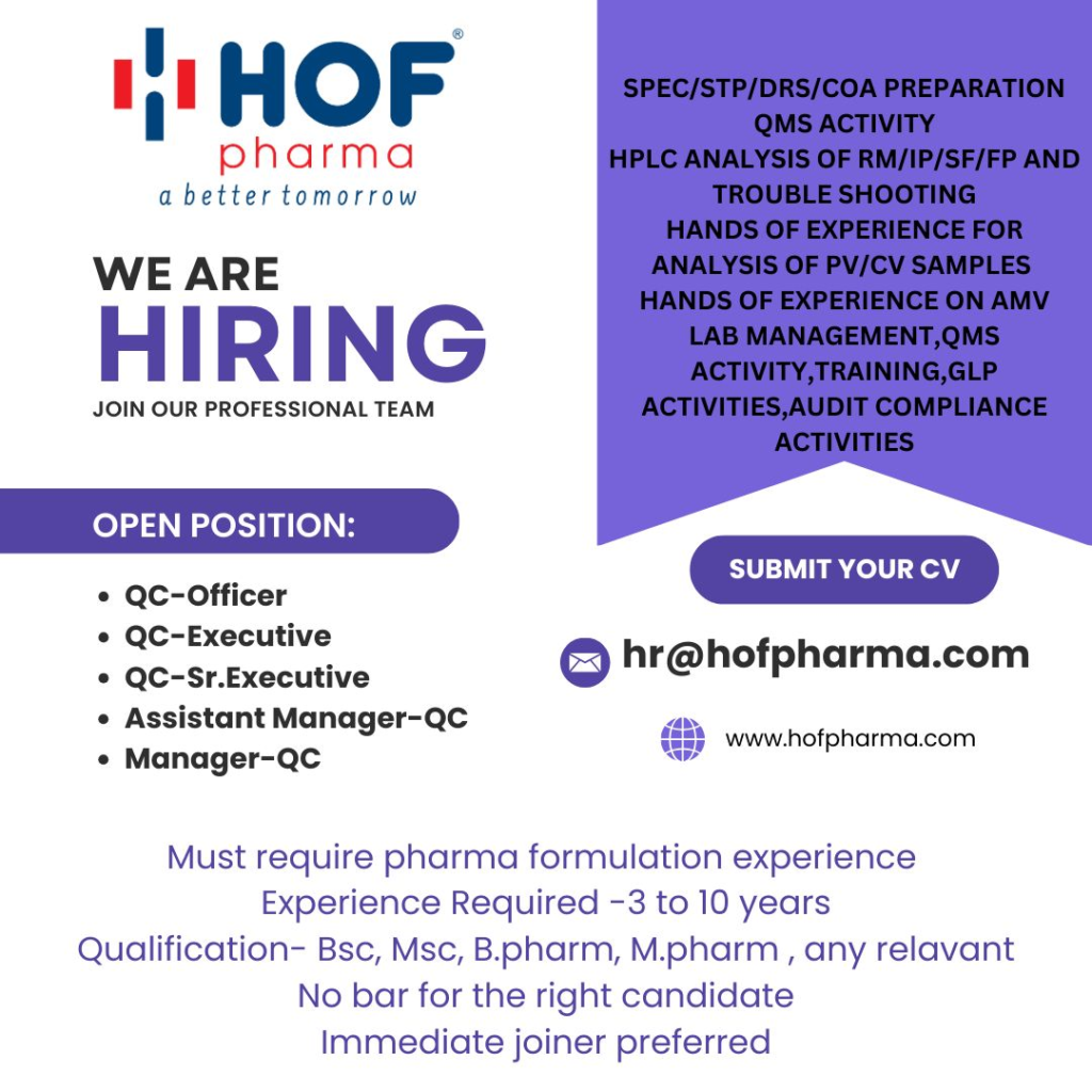 HOF Pharma - Hiring for QC Officer