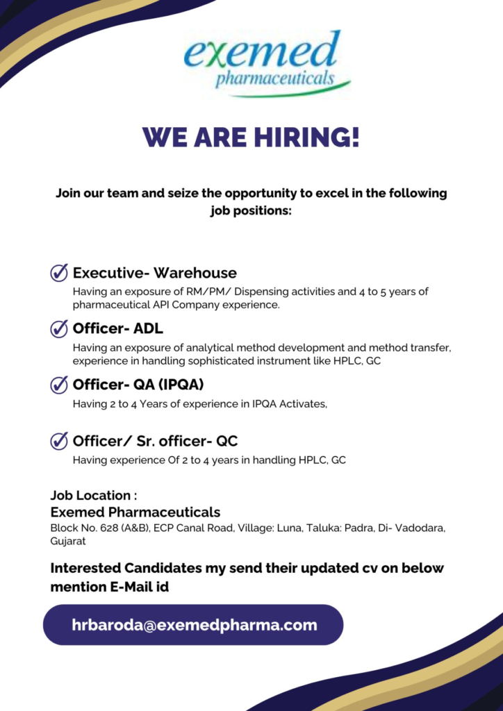 Exemed Pharmaceuticals - Job Openings for Warehouse / ADL / QA / QC