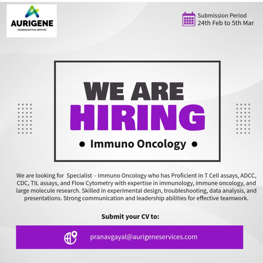 Aurigene Pharmaceutical Services - Hiring for Immuno Oncology
