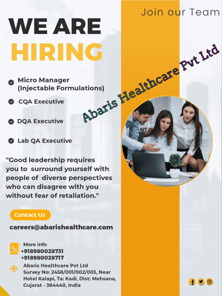 Abaris Healthcare - Urgent Hiring for Micro Manager, CQA Executive, DQA, QA Executive