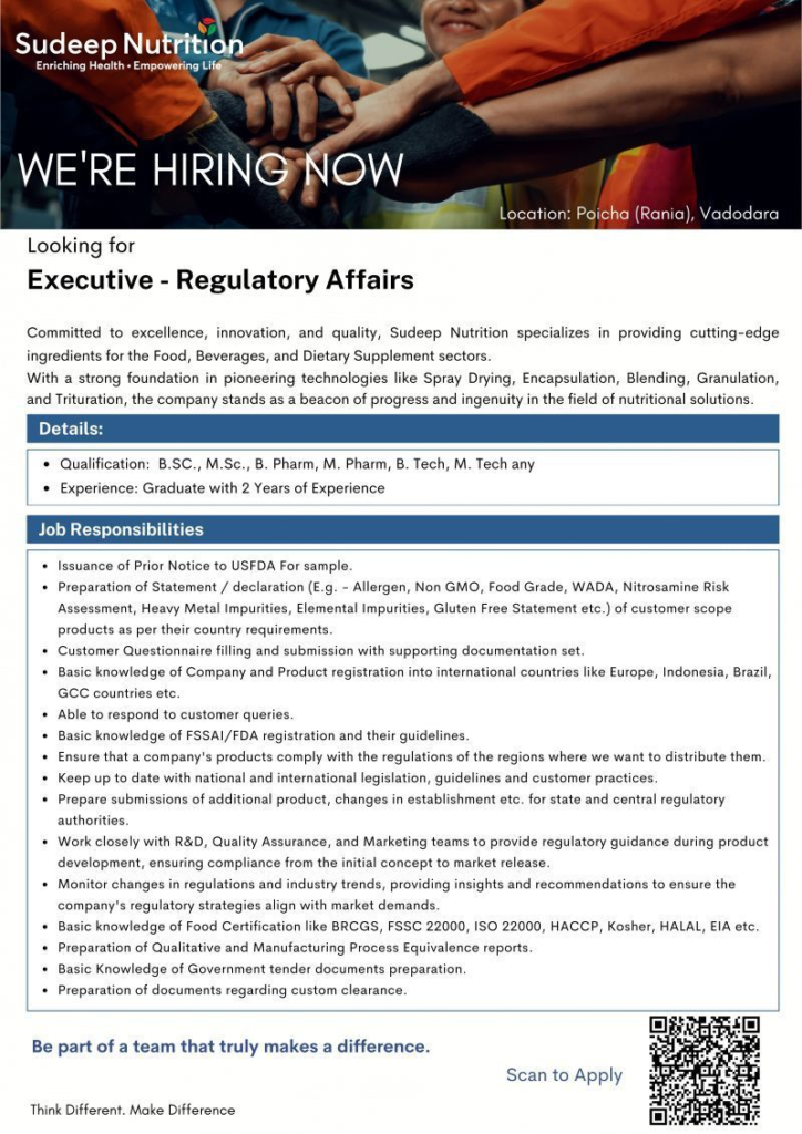 Sudeep Nutrition Hiring Notification