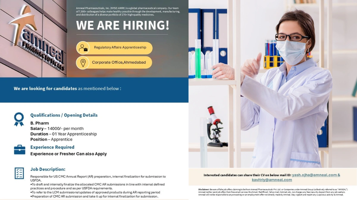 Amneal Pharmaceuticals – Hiring Regulatory Affairs Apprentices