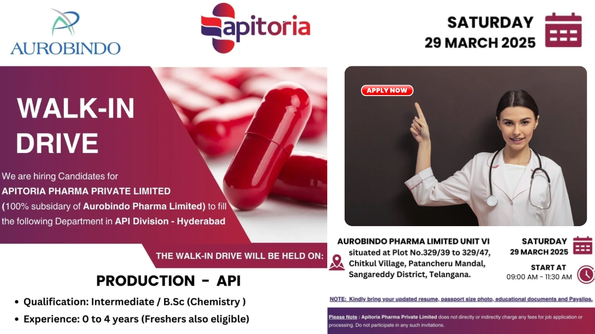 Apitoria Pharma Walk-In Drive for Production Professionals