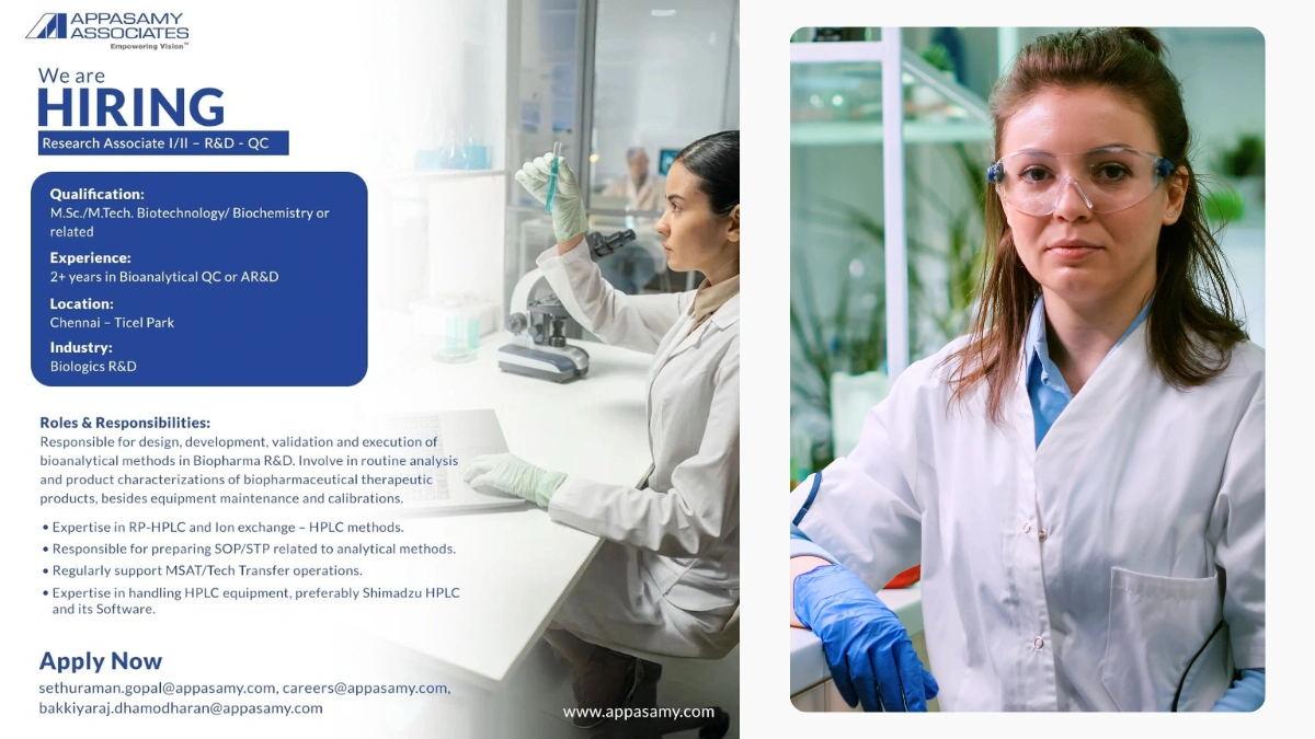 Appasamy Associates Hiring for Research Associate Openings in Chennai