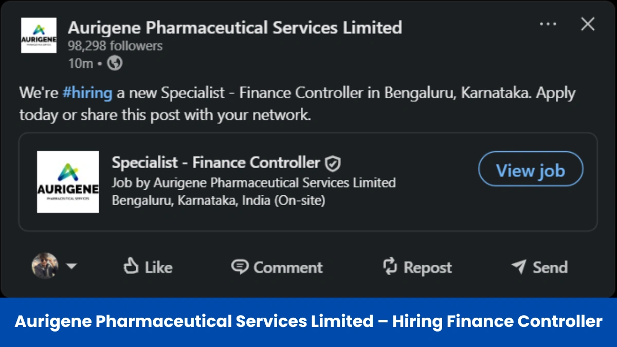 Aurigene Pharmaceutical Services Limited – Hiring Finance Controller