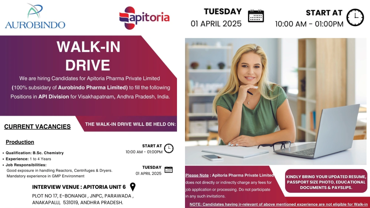 Aurobindo’s Apitoria Pharma Walk-In Drive for Production Roles
