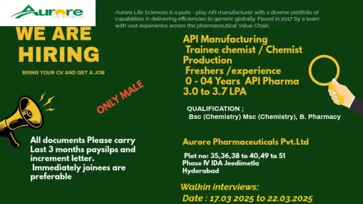 Aurore Life Sciences – Walk-In Drive for Freshers & Experienced Professionals