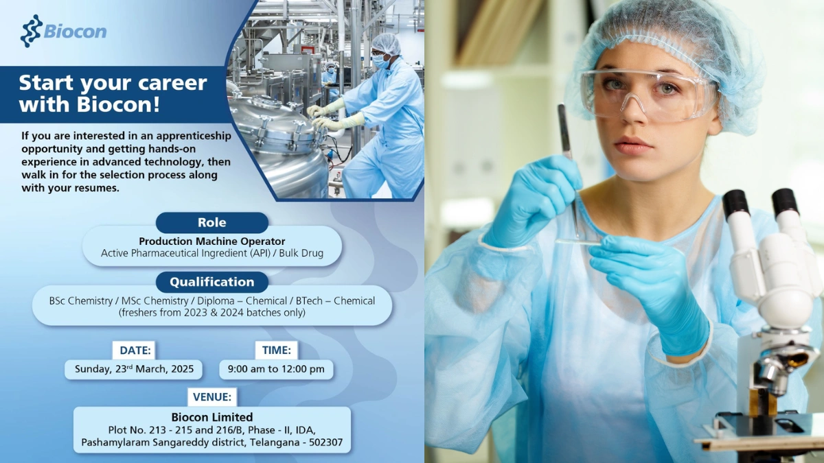 Biocon Walk-In Drive for Apprenticeship on 23rd March