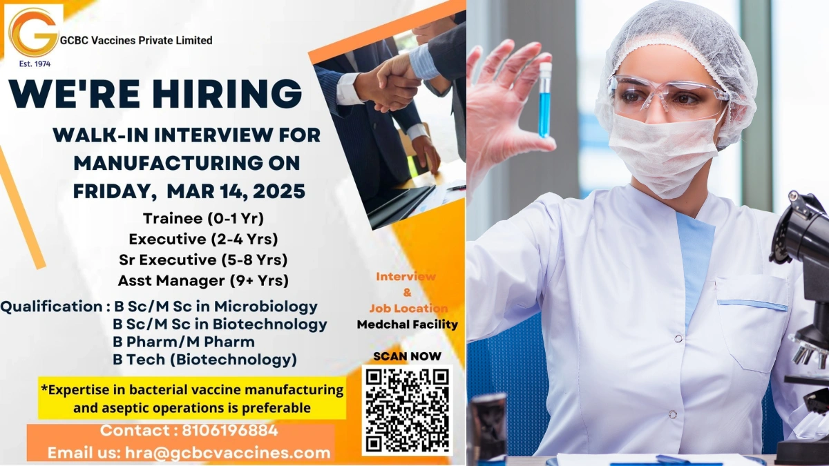 CGCBC Vaccines Private Limited Walk-In Interview - Manufacturing Roles
