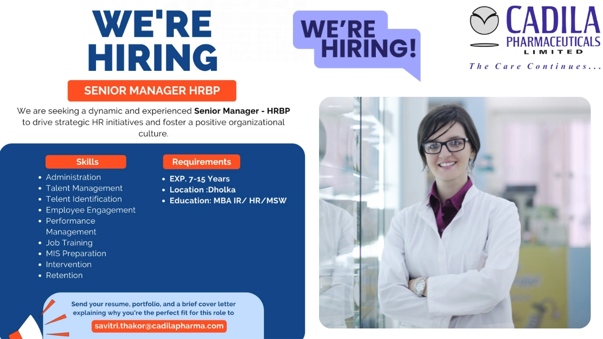 Cadila Pharmaceuticals Limited Is Hiring For Senior Manager HRBP in Dhokla